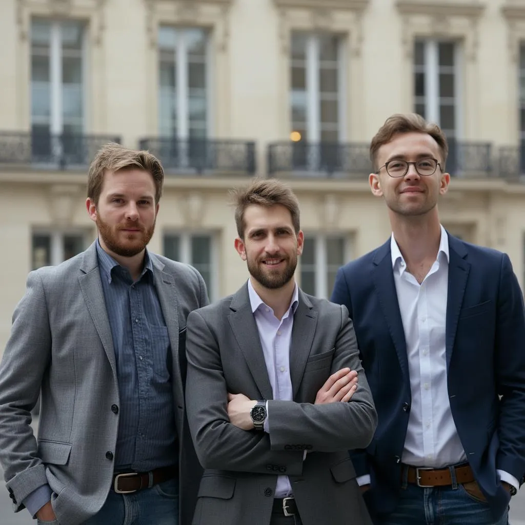 Fondateurs d'AlgoInvest devant le siège de l'entreprise