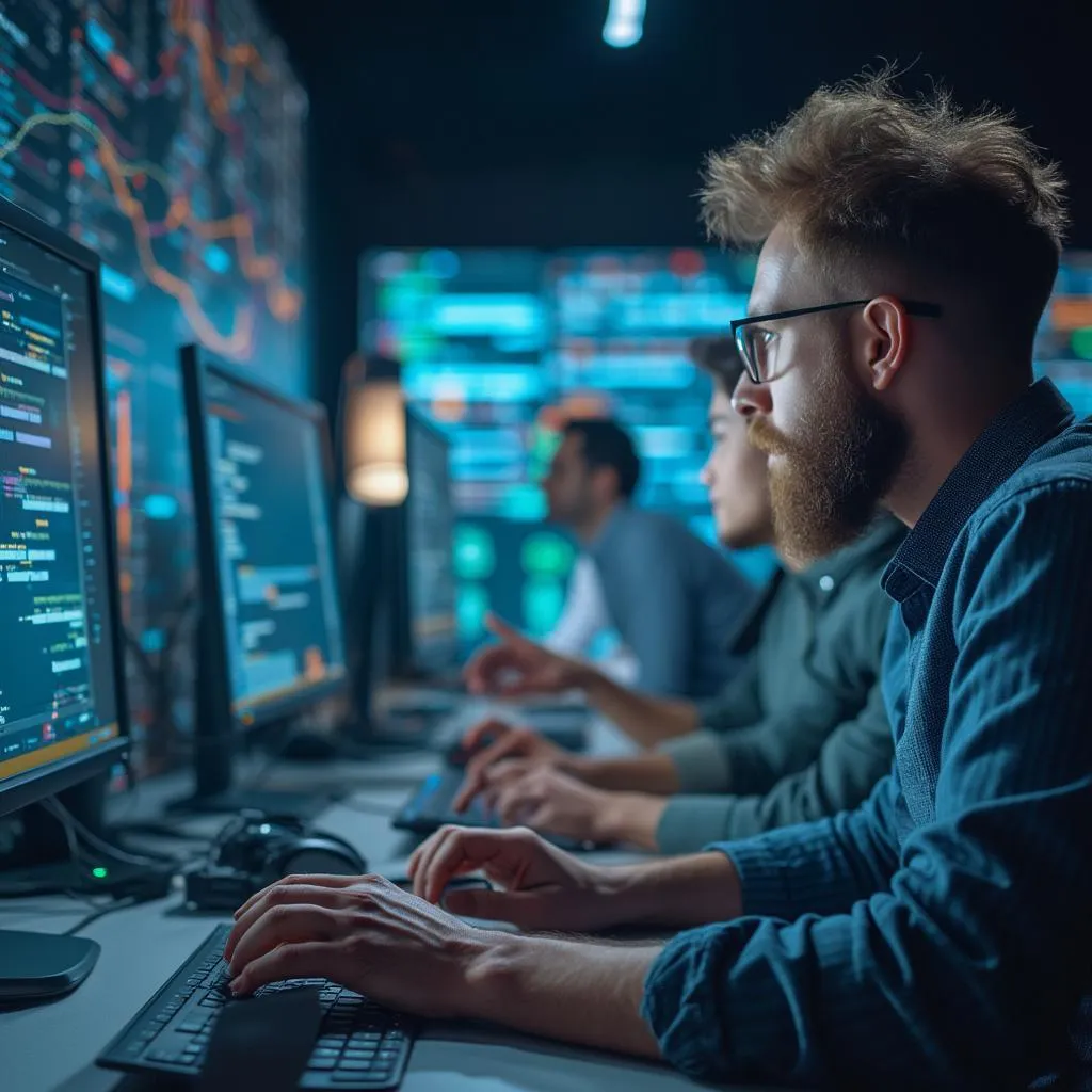 Équipe d'ingénieurs travaillant sur des algorithmes